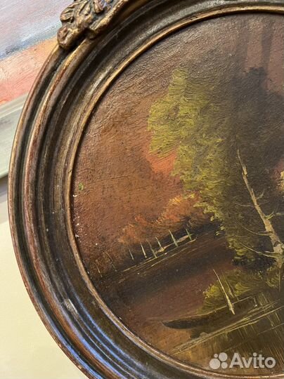 Антикварный набор для камина латунь, картина живо