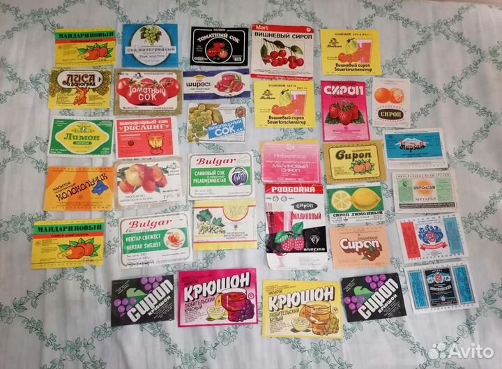 Коллекция этикеток (33шт): сок, сироп, нектар