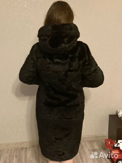 Искусственная шуба под норку с капюшоном