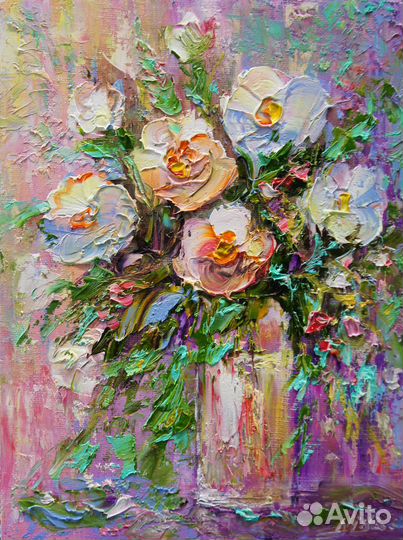 Картина маслом, Натюрморт с цветами, 24х18 см
