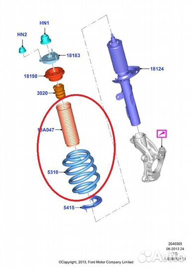 Пружина амортизатора передняя Ford Transit 8 MK8