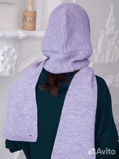 Капор капюшон вязаный съемный с шарфом