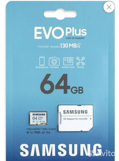 Карта памяти Samsung EVO Plus 64GB новая