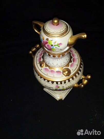 Самовар фарфор Гжель. С позолотой. СССР