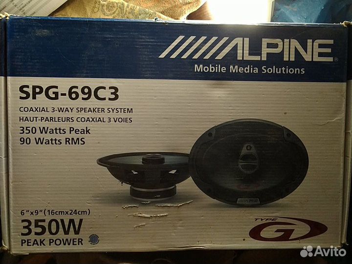Колонки акустич Alpine typeG 360/90Вт 3полос новые