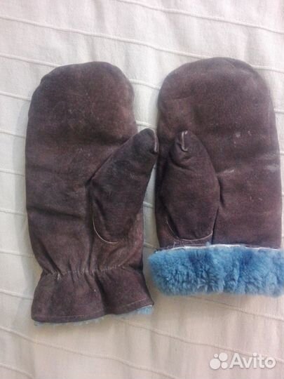 Варежки зимнии из натуральной замши и меха