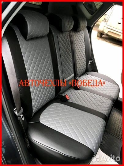 Чехлы Kia Soul 3 из экокожи чёрно-серые Ромб