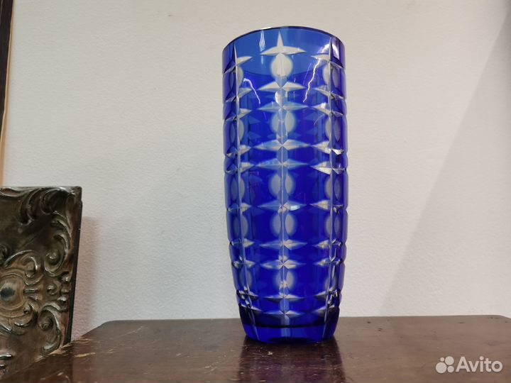 Ваза для цветов СССР синее стекло