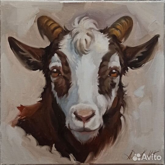 Картина маслом, портрет козника, 30х30см, живопись