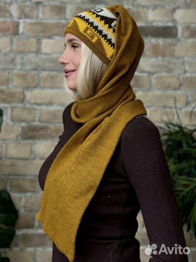 Перуанская женская шапка- шарф Инка цвет охра