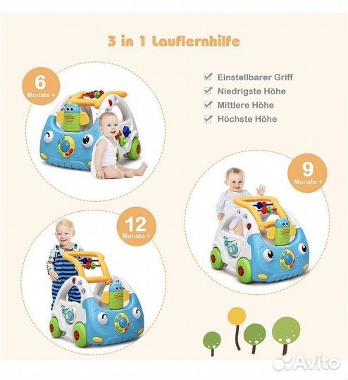 Машинка каталка ходунки музыкальная costway