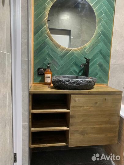 Тумба под раковину подвесная дерево натуральное