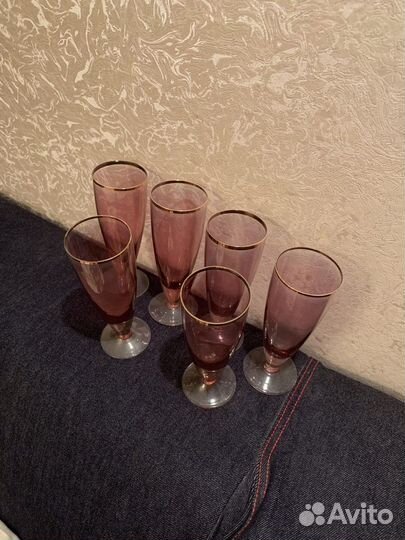 Набор винтажных бокалов из розового стекла СССР