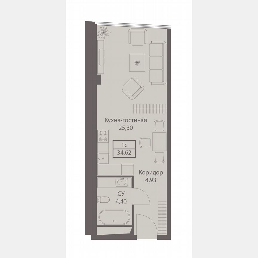 Апартаменты-студия, 34,6 м², 4/20 эт.