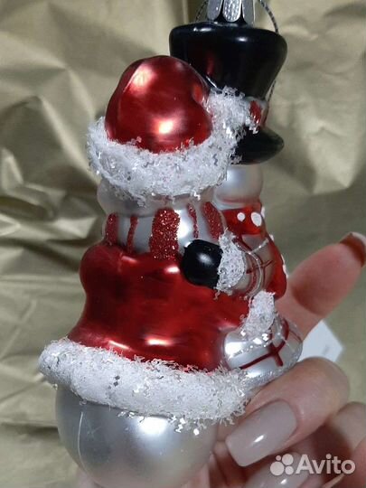 Ёлочные игрушки снеговики стекло