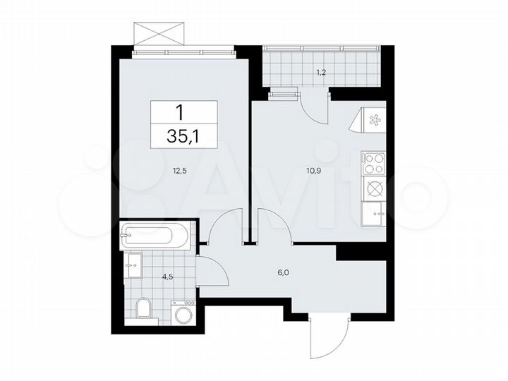 1-к. квартира, 35,1 м², 16/17 эт.