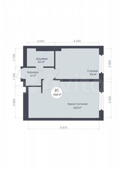 2-к. квартира, 43,6 м², 15/25 эт.