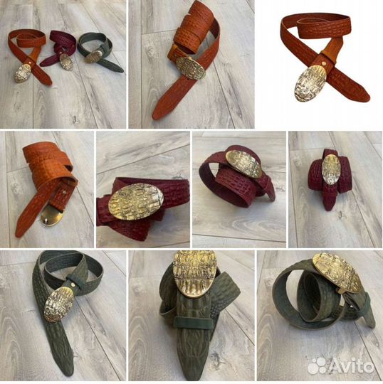 Ремень кожаный с тиснением Крокодил