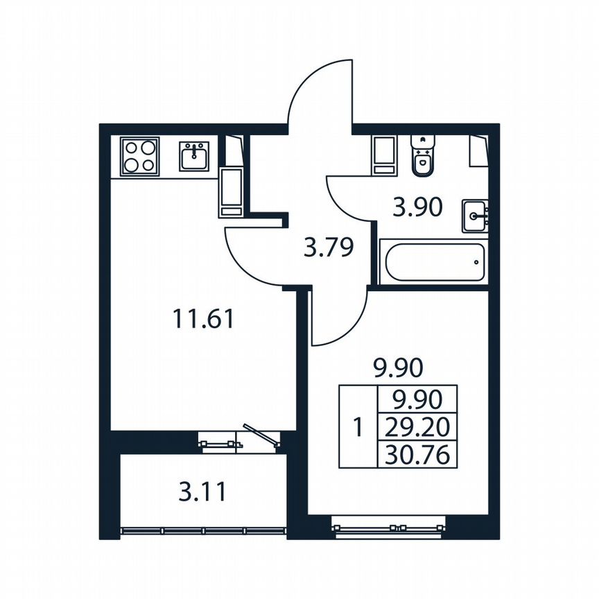 1-к. квартира, 30,8 м², 12/12 эт.