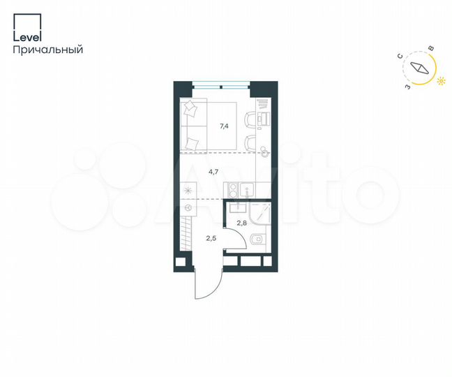 Квартира-студия, 17,4 м², 6/33 эт.