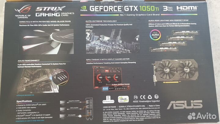 Продам видеокарту Geforce GTX 1050ti Asus strix