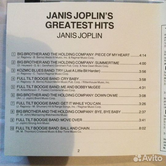 CD Janis Joplin's/Greatest Hits,1996, Austria