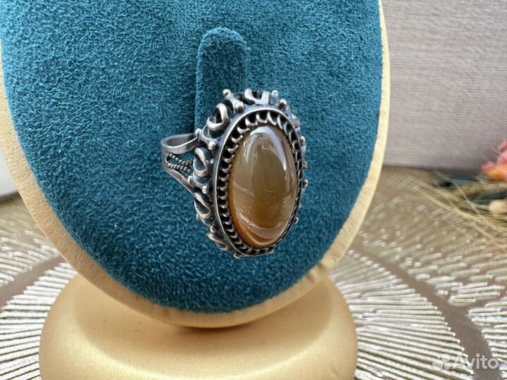 Кольцо сердолик серебро 875 звезда чернение винтаж