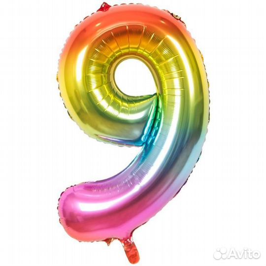 Воздушный шар цифра 9 металлик радуга 86см Китай