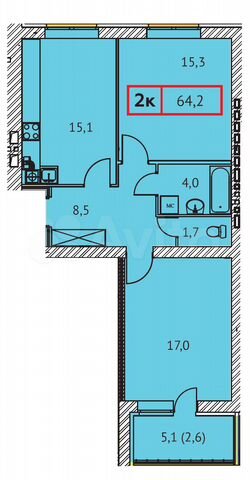 2-к. квартира, 64,2 м², 4/9 эт.