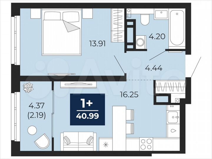 1-к. квартира, 41 м², 18/21 эт.