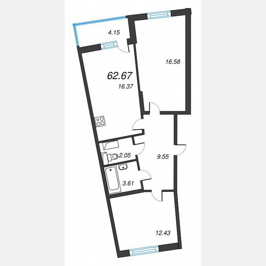 2-к. квартира, 64,7 м², 9/22 эт.