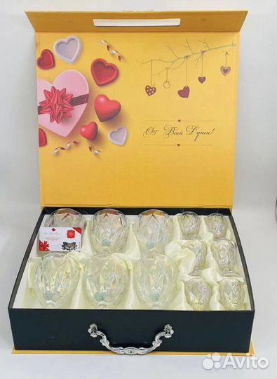 Набор бокалов с рюмками из цветного стекла, 6+6