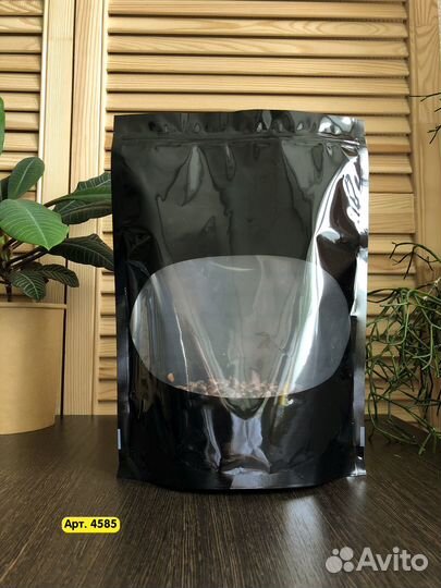 Пакет дой пак черный с прозрачным овальным окошком