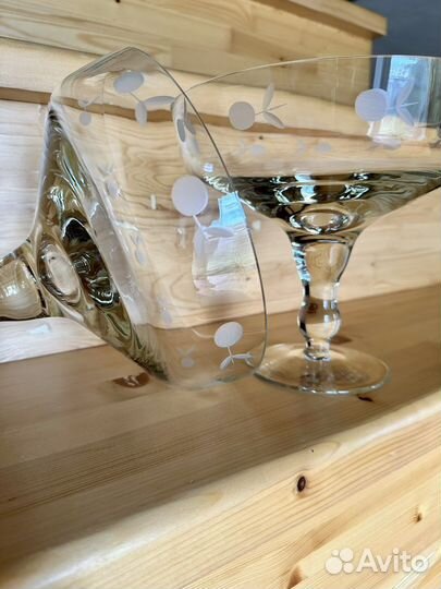 Ваза для фруктов на ножке цветное стекло СССР