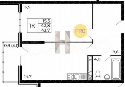 1-к. квартира, 43,7 м², 4/19 эт.