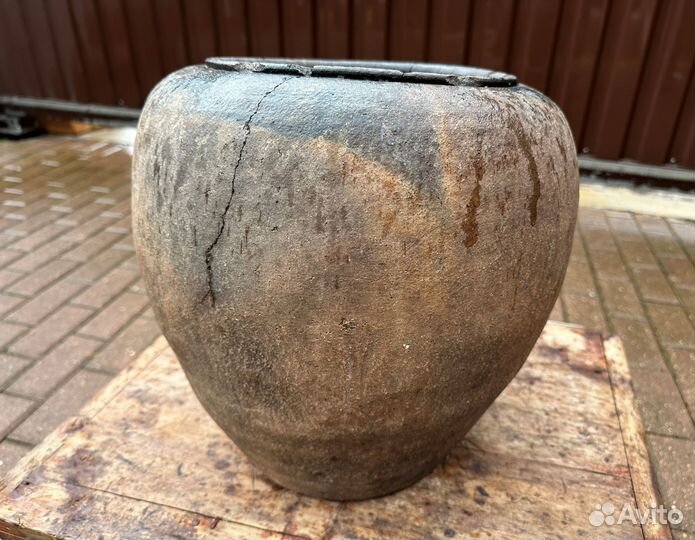 Горшок с крестом орнамент большой глиняный 19 век