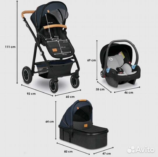 Коляска Lionelo Amber 3 в 1 Blue Navy