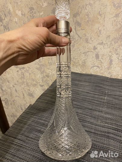 Хрустальный графин с мельхиоровым ободком