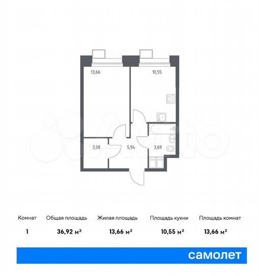 1-к. апартаменты, 36,9 м², 20/23 эт.