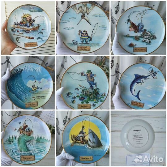 Тарелки с комическими сюжетами, рыбалка