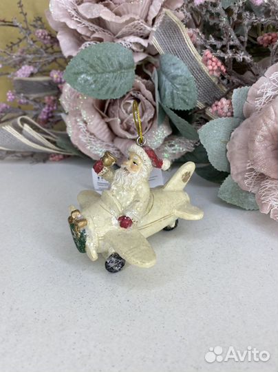 Новогодняя елочная игрушка Дед Мороз на самолете