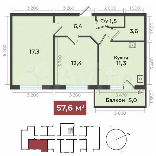2-к. квартира, 58 м², 4/15 эт.