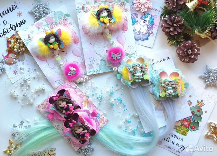 Ручная работа бантики с мехом норки, куколки