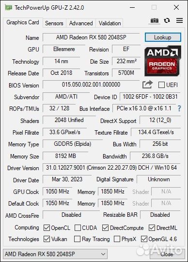 AMD RX580 8gb