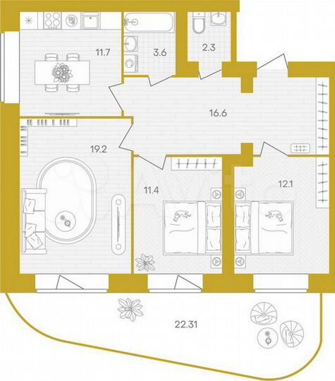 3-к. квартира, 99,2 м², 1/10 эт.