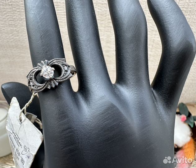 Новое кольцо с фианитом серебро 875 звезда СССР