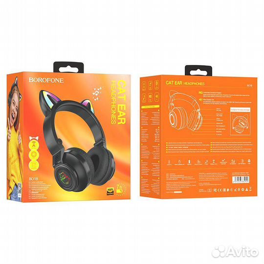 BT Гарнитура borofone BO-18 Black CAT EAR