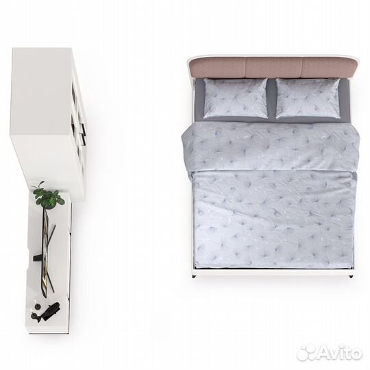 Мебель в спальню Валенсия № 26 кровать 1600 с мягкой спинкой и тв-тумба, цвет белый шагрень/чёрный