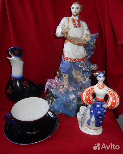 Фарфоровые статуэтки СССР. Садко, графин, чашка