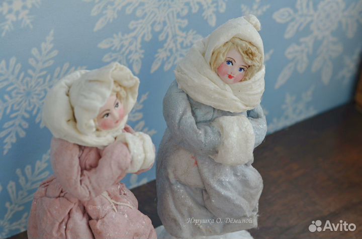 Ватная игрушка в ретро стиле, «Девочка с муфтой»